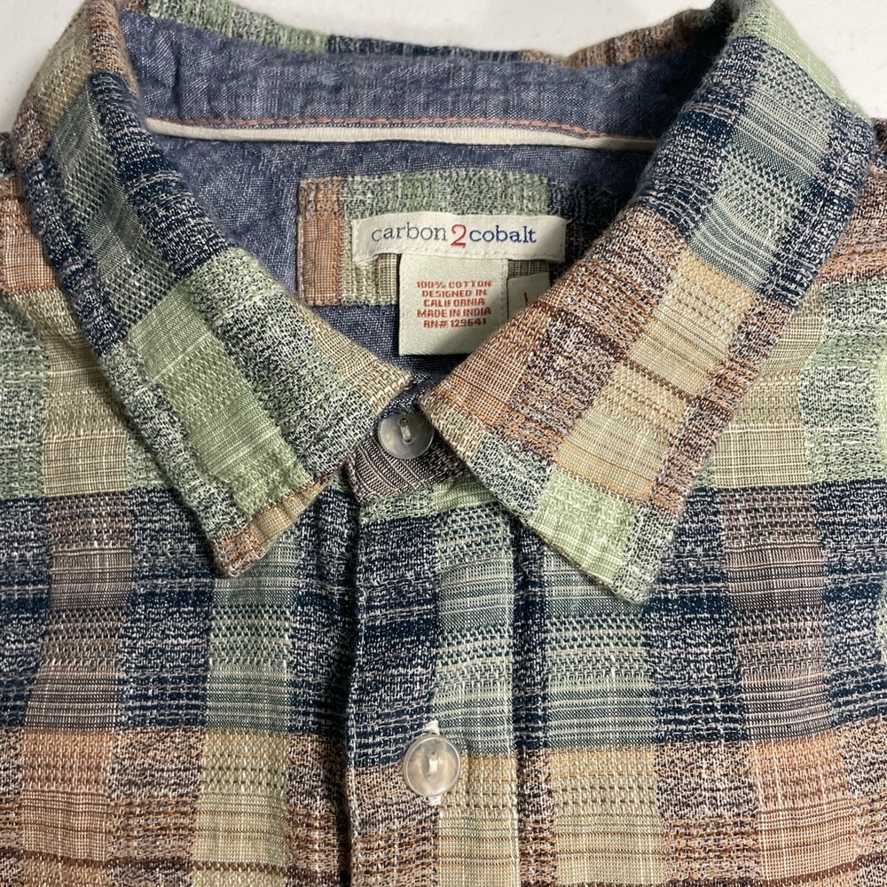 Carbon2Cobalt Men's Casual Plaid Shirt - Green, Blue, and Brown Sz Large CB-109 - Picture 2 of 9